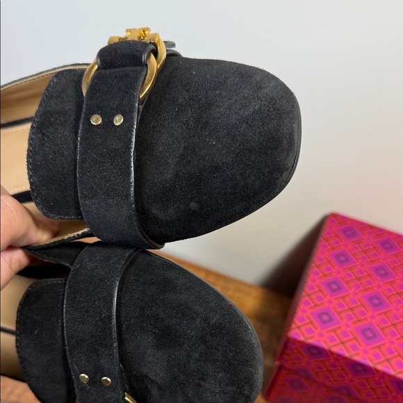 Tory Burch Black Suede Slipper Flats with Gold Buckle, Women’s 8.5 - Picture 3 of 7